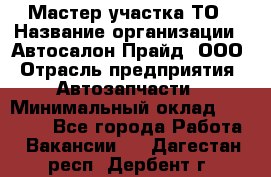 Мастер участка ТО › Название организации ­ Автосалон Прайд, ООО › Отрасль предприятия ­ Автозапчасти › Минимальный оклад ­ 20 000 - Все города Работа » Вакансии   . Дагестан респ.,Дербент г.